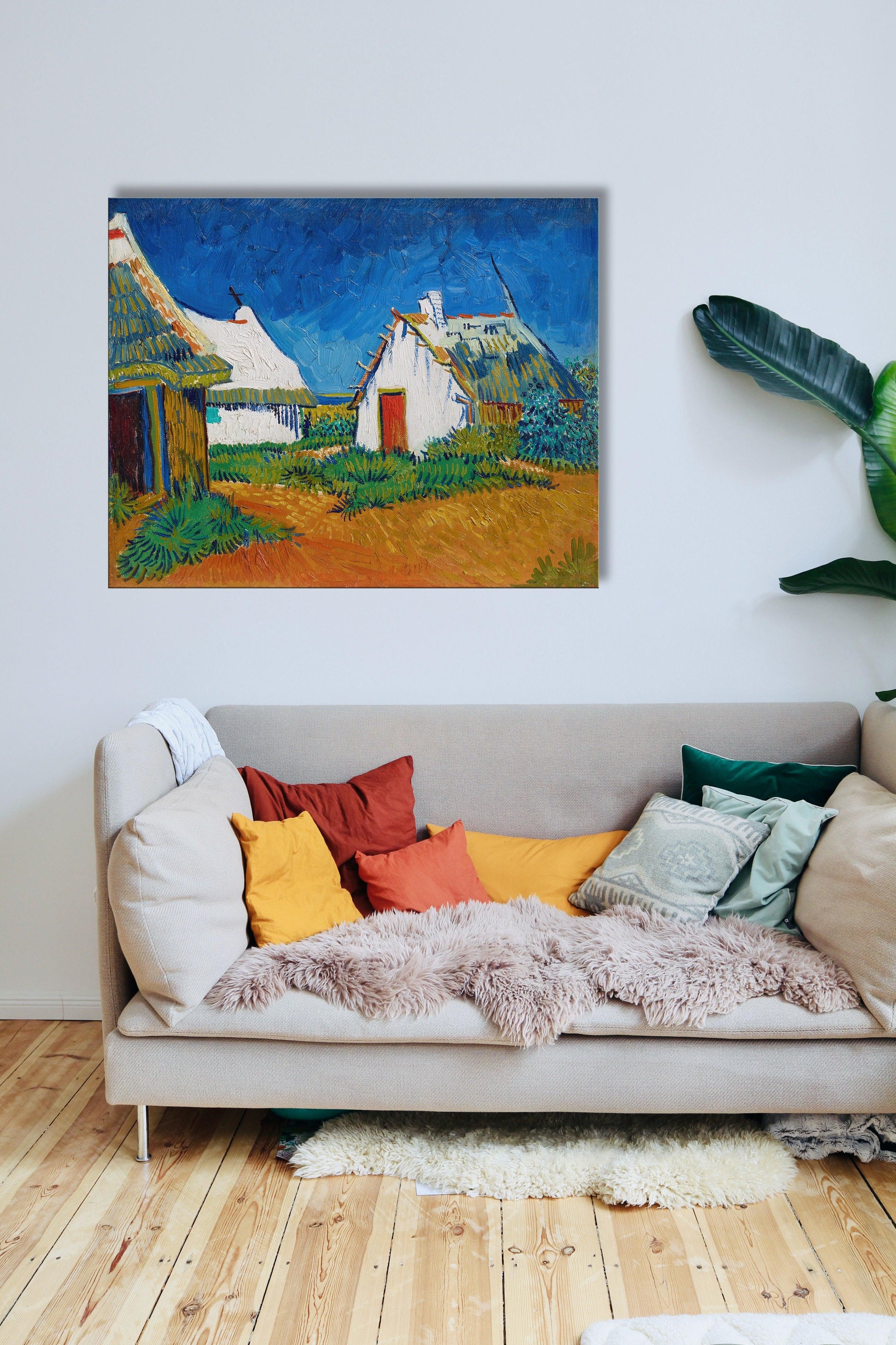 Van Gogh - Tre cottage bianchi a Saintes Maries | Stampa piatta HD o in 3D - Materico