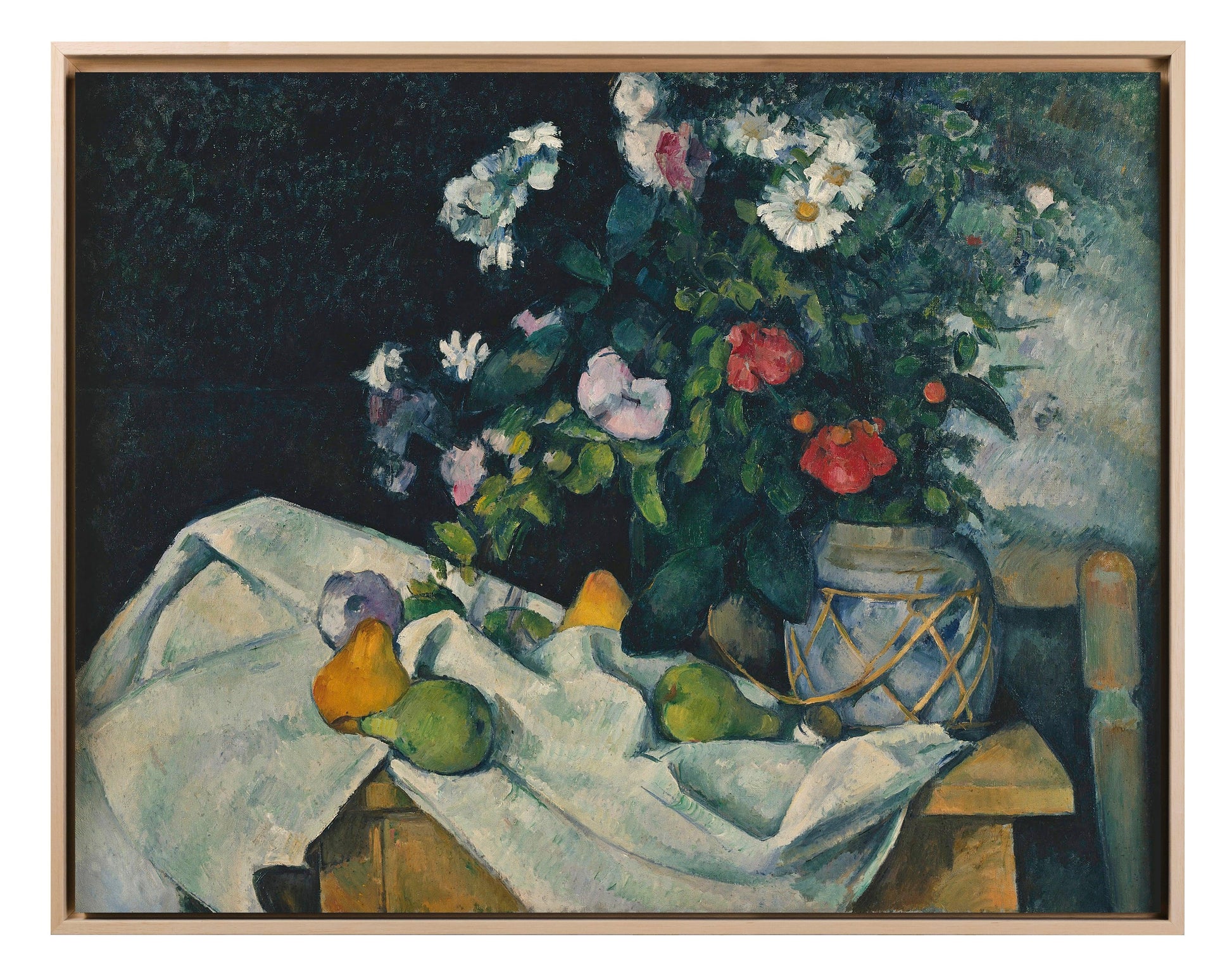 Paul Cezanne - Fiori in un vaso con zenzero e frutta | Stampa piatta HD o in 3D - Materico