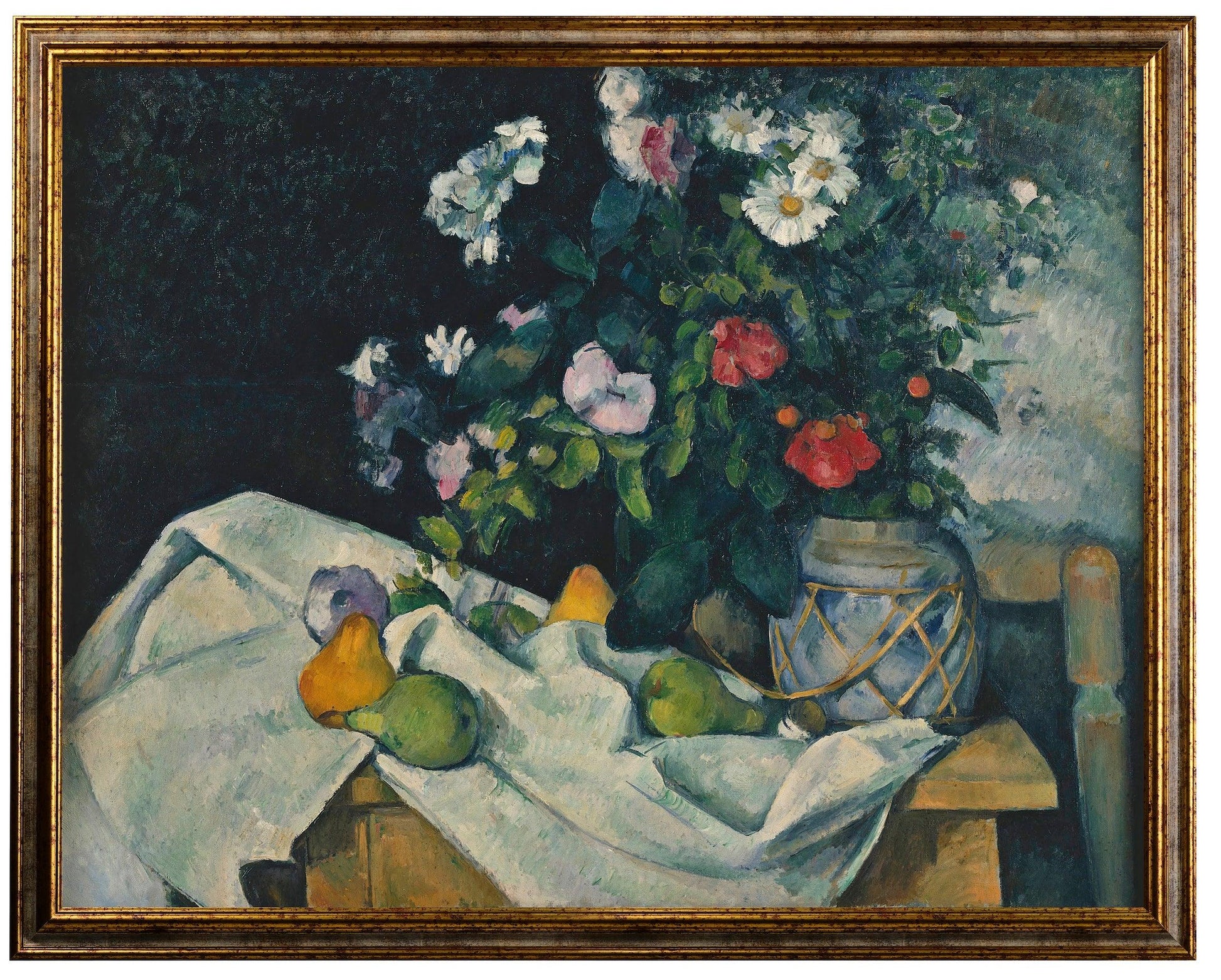 Paul Cezanne - Fiori in un vaso con zenzero e frutta | Stampa piatta HD o in 3D - Materico