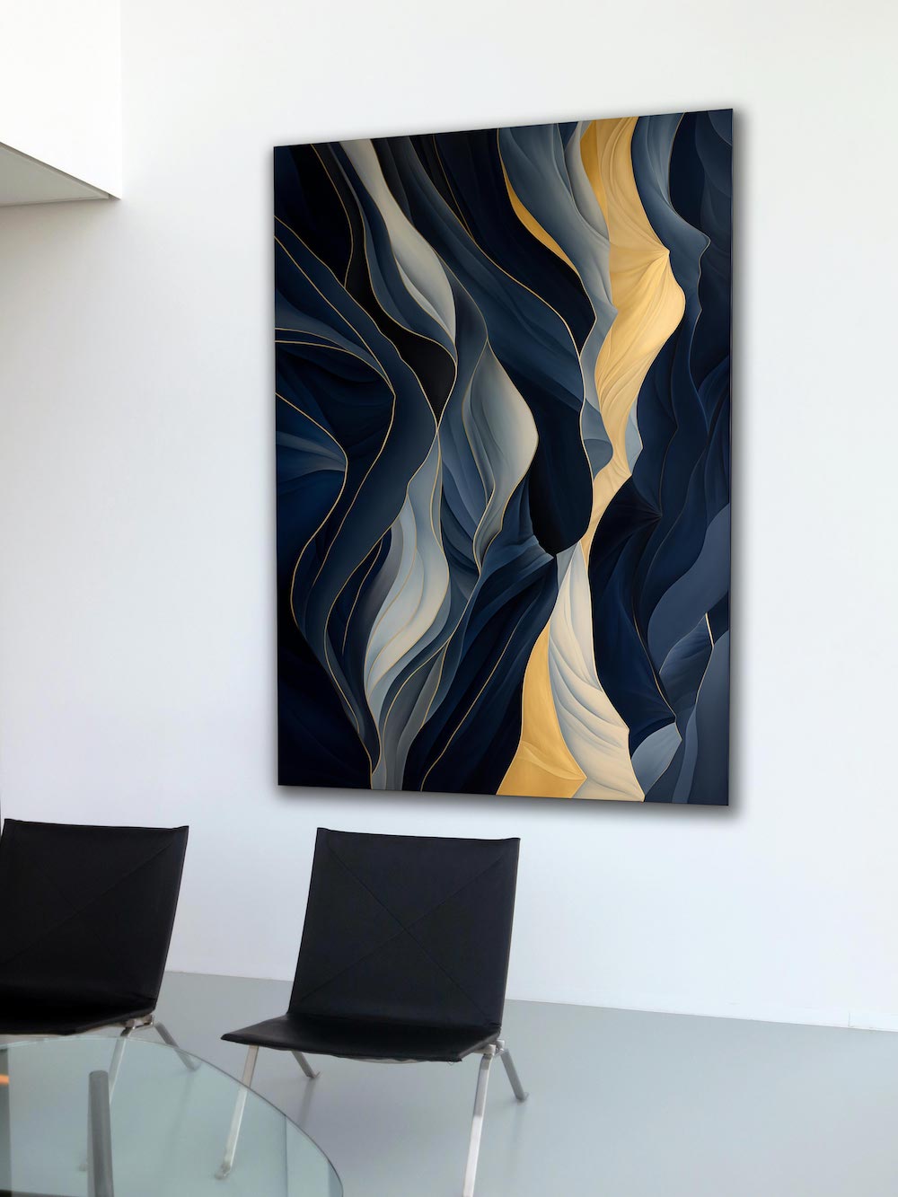 Minimal - Quadro pouring nero e oro DAFNE | Effetto lucido - Materico