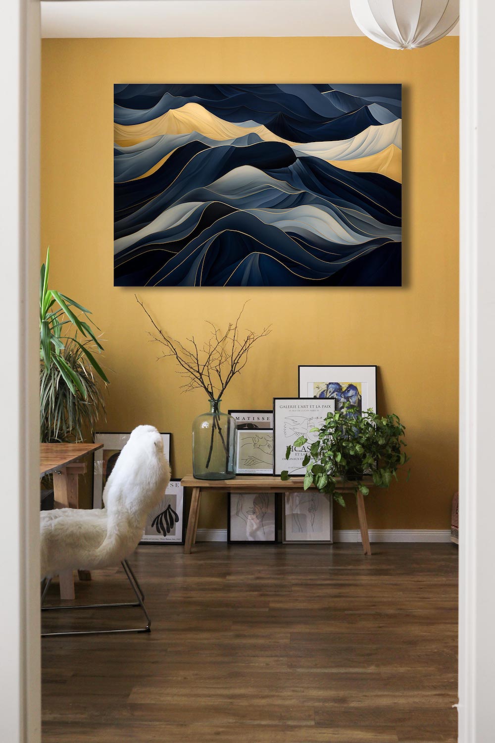 Minimal - Quadro pouring nero e oro DAFNE | Effetto lucido