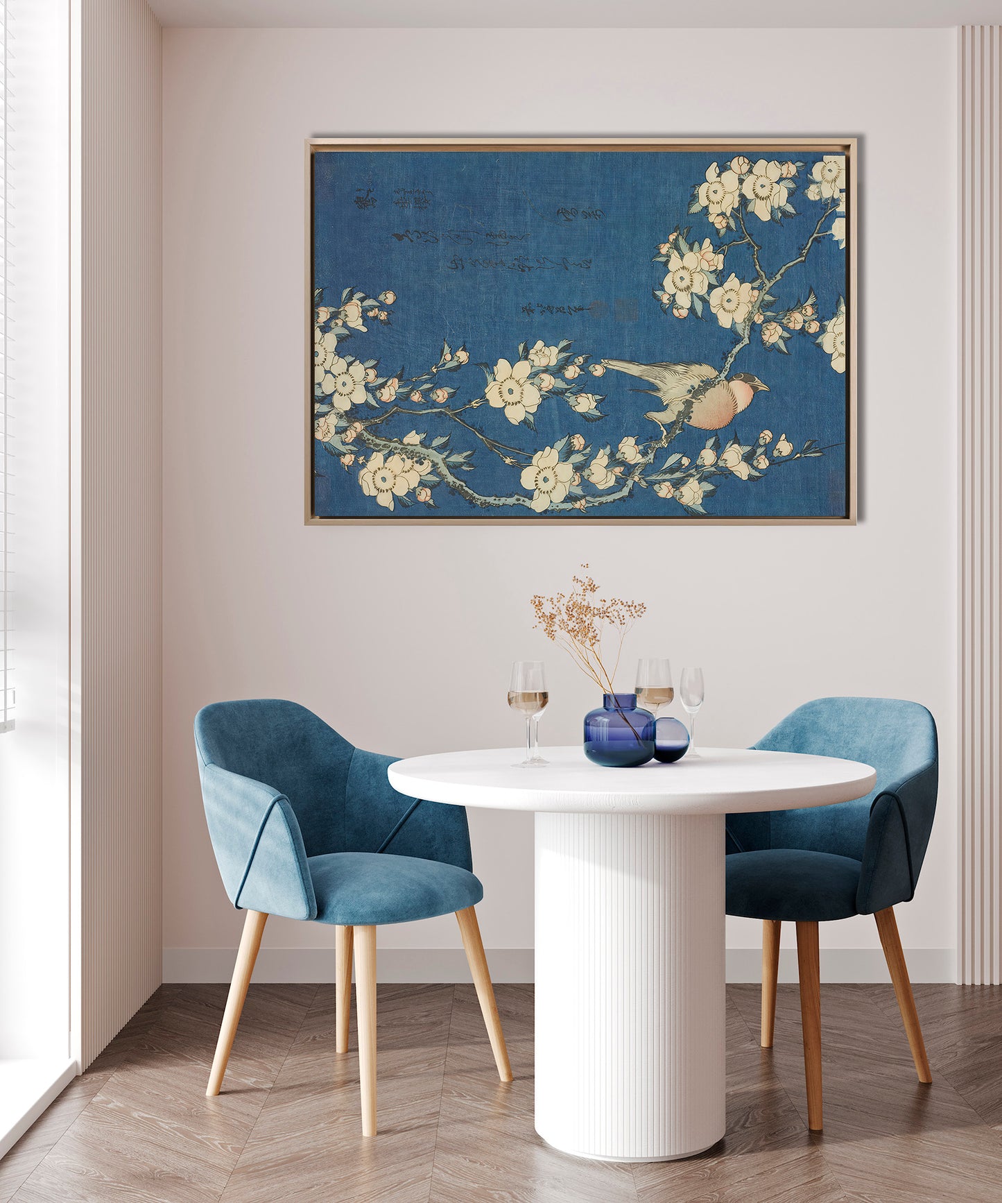 Hokusai - Fringuello e Ciliegio Piangente | Stampa piatta HD o in 3D