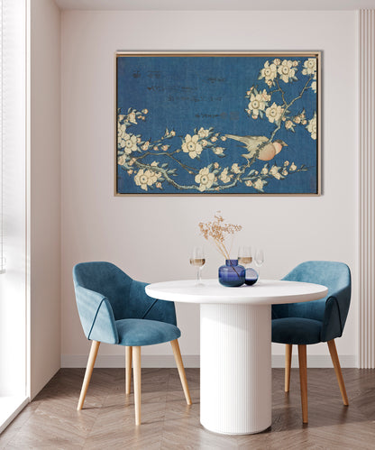 Hokusai - Fringuello e Ciliegio Piangente | Stampa piatta HD o in 3D