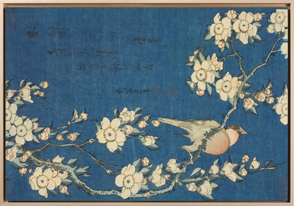 Hokusai - Fringuello e Ciliegio Piangente | Stampa piatta HD o in 3D