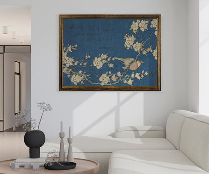 Hokusai - Fringuello e Ciliegio Piangente | Stampa piatta HD o in 3D