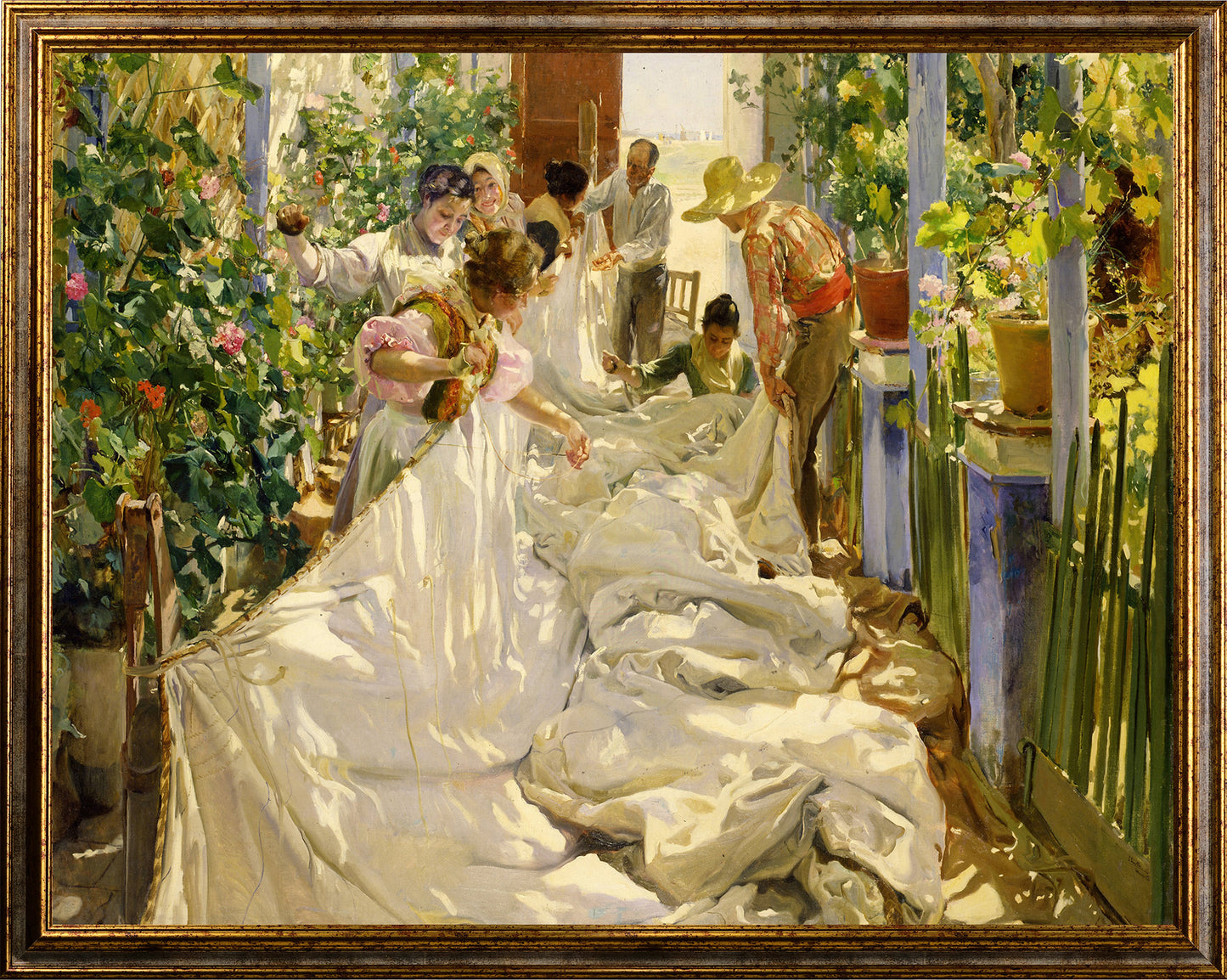 Joaquin Sorolla - Cucendo la vela | Stampa piatta HD o in 3D