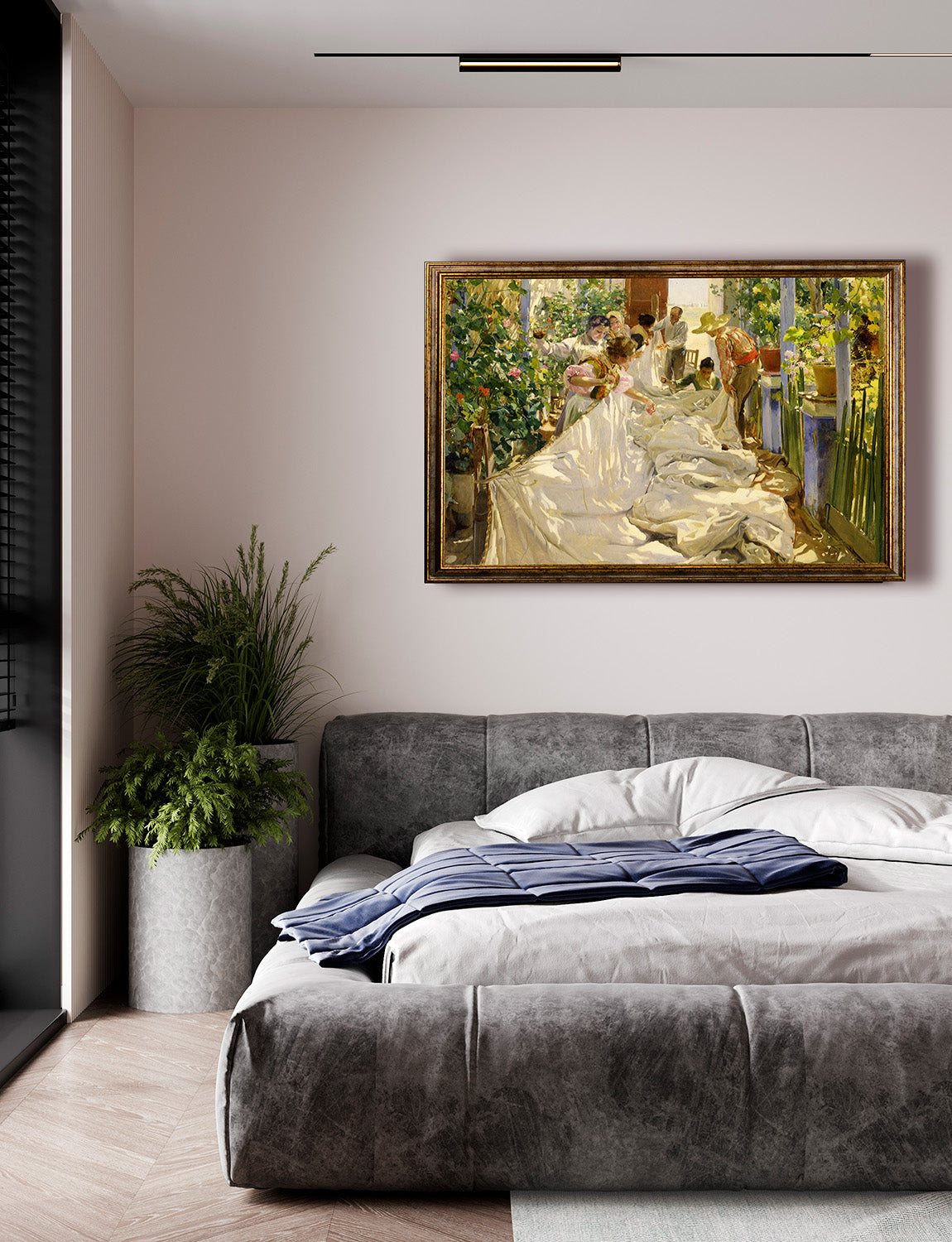 Joaquin Sorolla - Cucendo la vela | Stampa piatta HD o in 3D