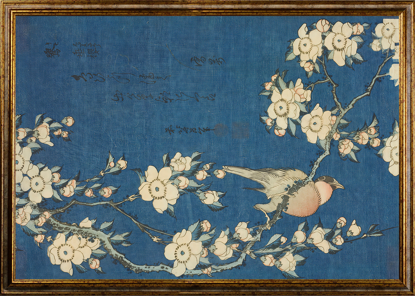 Hokusai - Fringuello e Ciliegio Piangente | Stampa piatta HD o in 3D