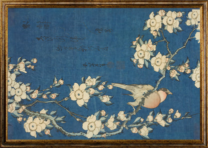 Hokusai - Fringuello e Ciliegio Piangente | Stampa piatta HD o in 3D