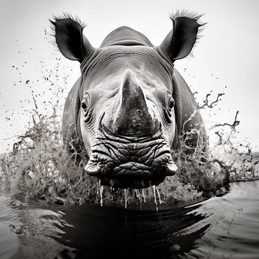 Disegno bianco e nero - Disegno rinoceronte in acqua in stile Salgado