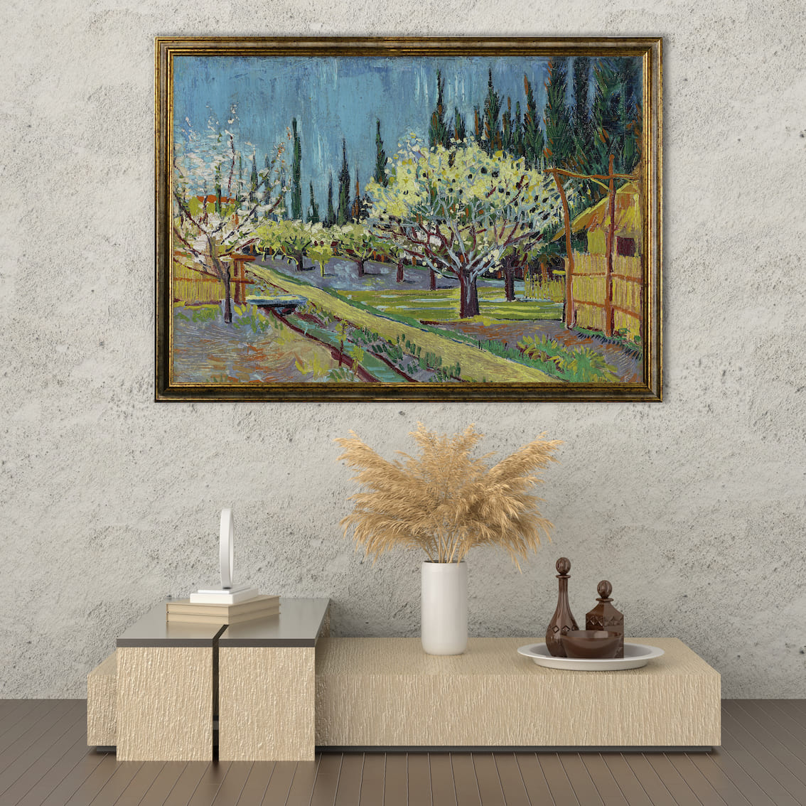 Van Gogh - Frutteto delimitato da cipressi | Stampa piatta HD o in 3D