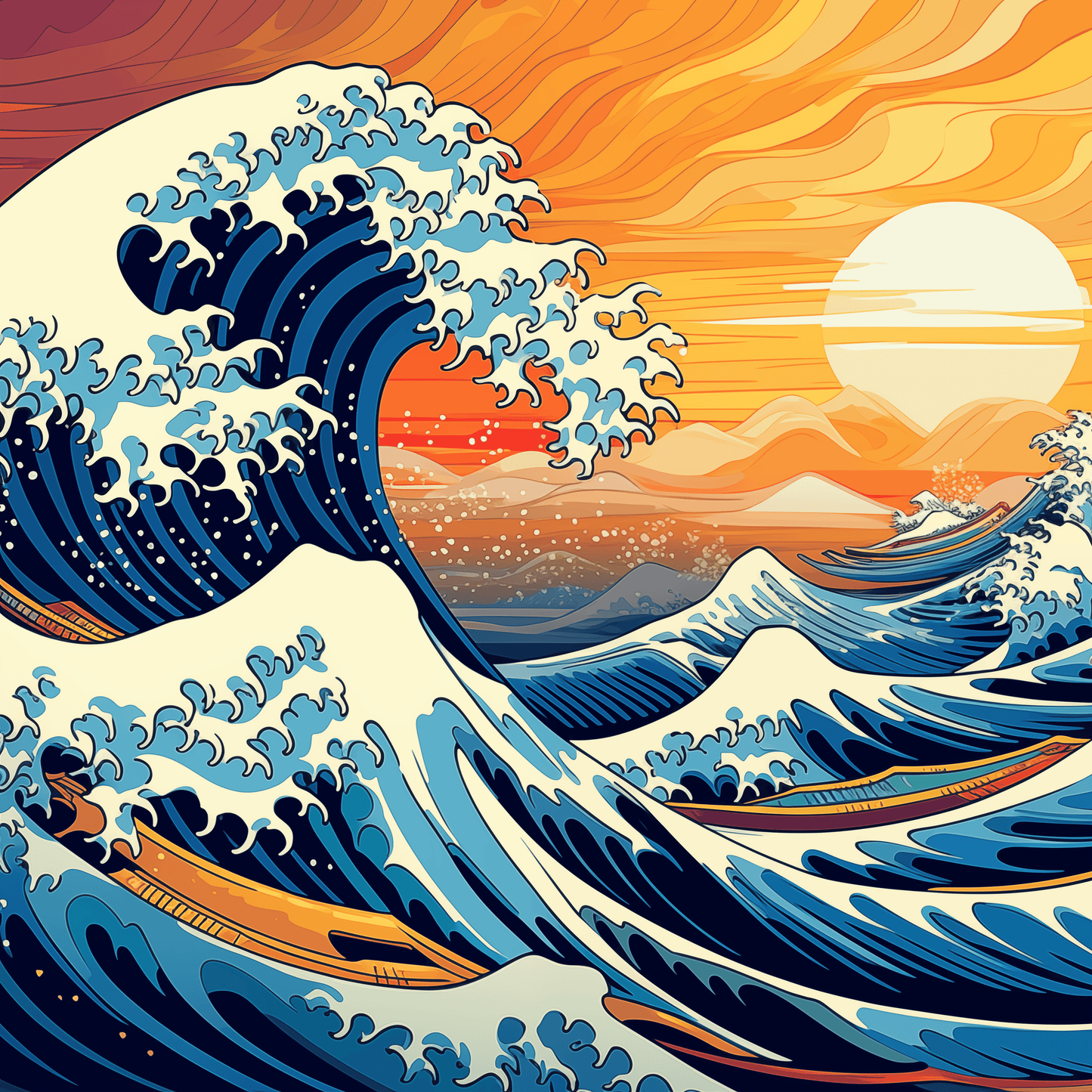 Pop art - Onda di Hokusai in stile Van Gogh | Stampa piatta HD o in 3D - Materico