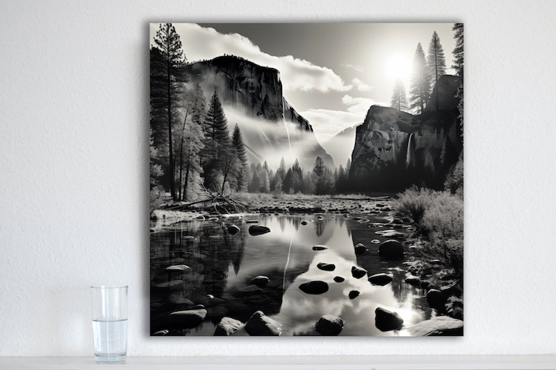 Disegno bianco e nero - Yosemite stile Ansel Adams