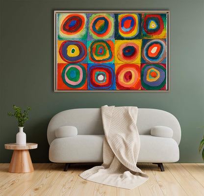 Kandinsky - Studio di colore, quadrati con cerchi | Stampa piatta HD o in 3D