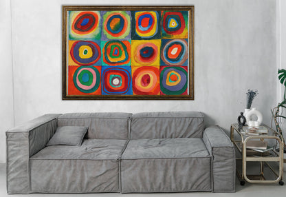 Kandinsky - Studio di colore, quadrati con cerchi | Stampa piatta HD o in 3D