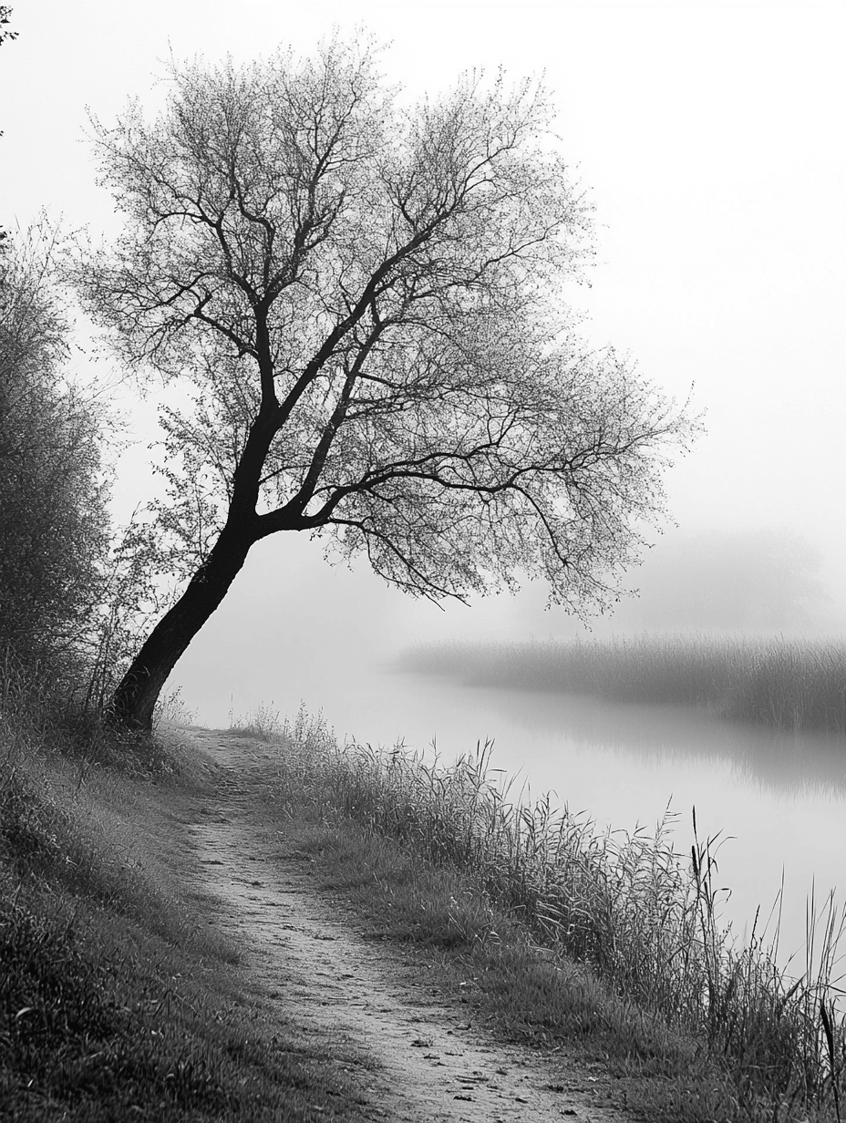 Disegno bianco e nero - fiume in bianco e nero | Effetto lucido - Materico