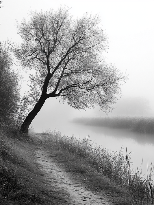 Disegno bianco e nero - fiume in bianco e nero | Effetto lucido