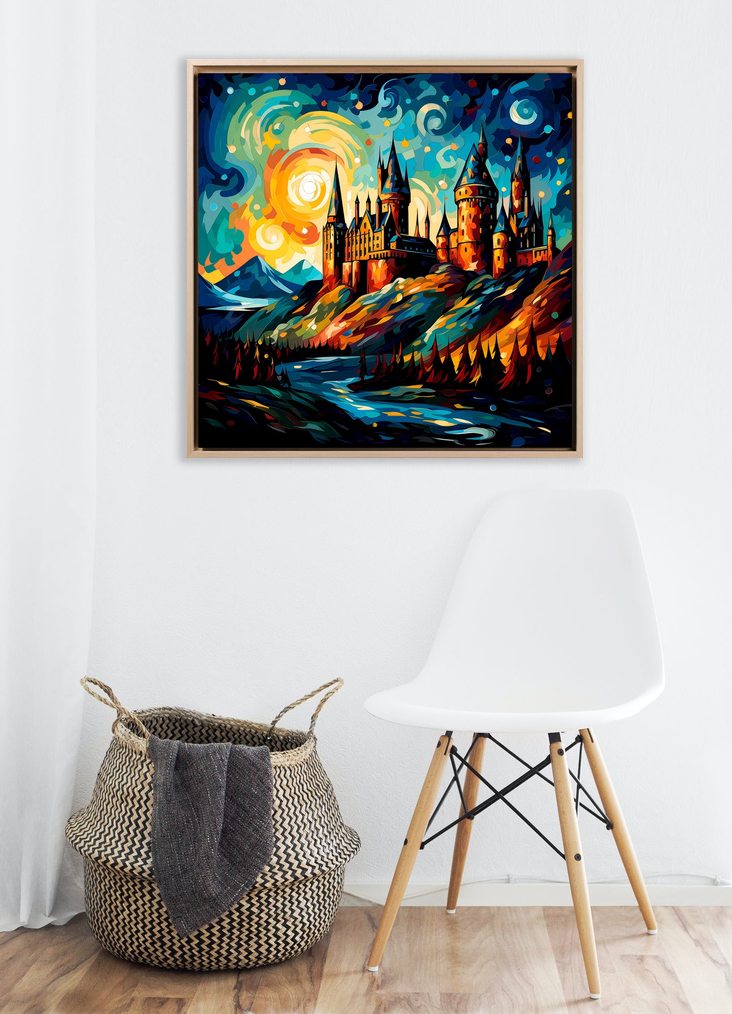 Fantasy - Disegno castello di Hogwarts in stile Van Gogh | Stampa piatta HD o in 3D