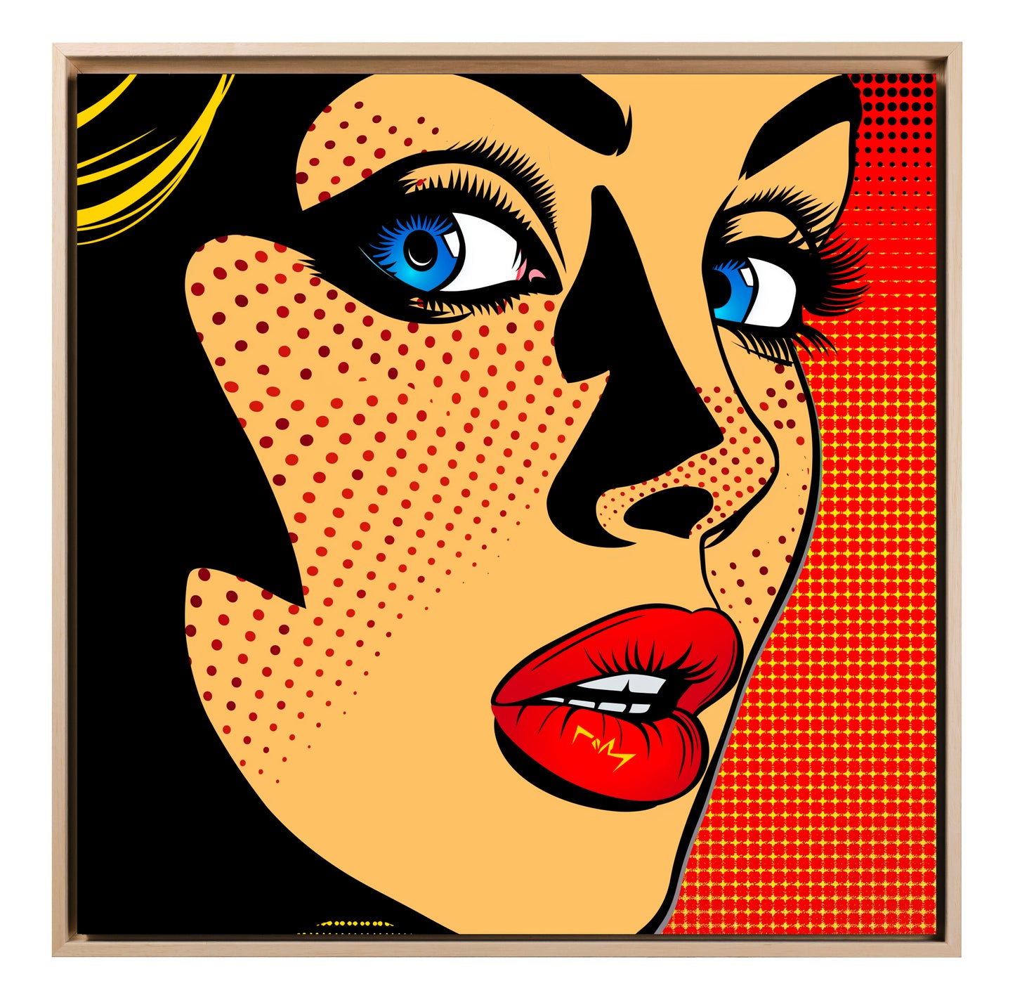 Pop art - Volto donna sfondo rosso ispirato a Roy Lichtenstein | Effetto lucido