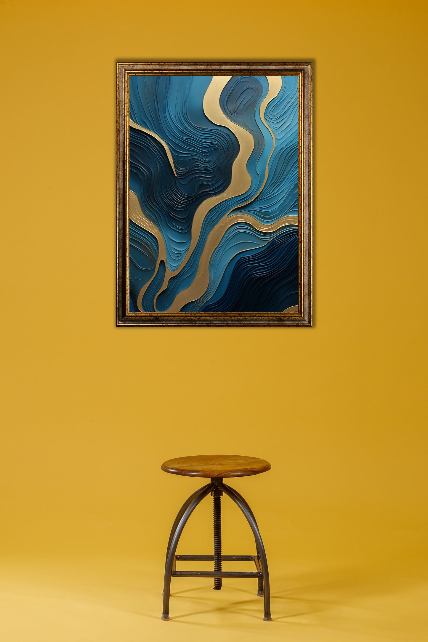 Minimal - AURORA blue and gold wave pouring painting | Glossy effect