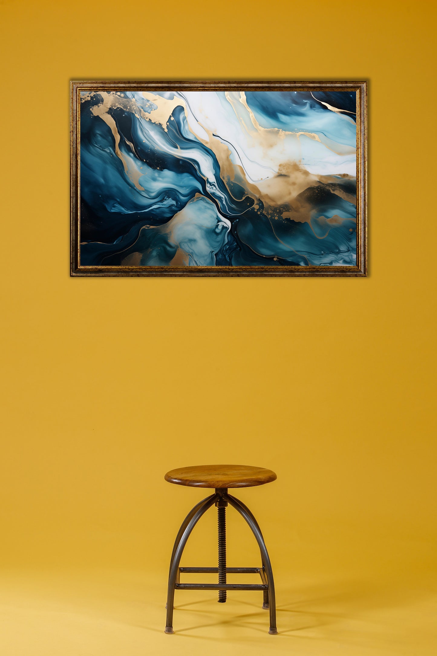 Minimal - Quadro pouring blu oro e nero AMELIA | Effetto lucido