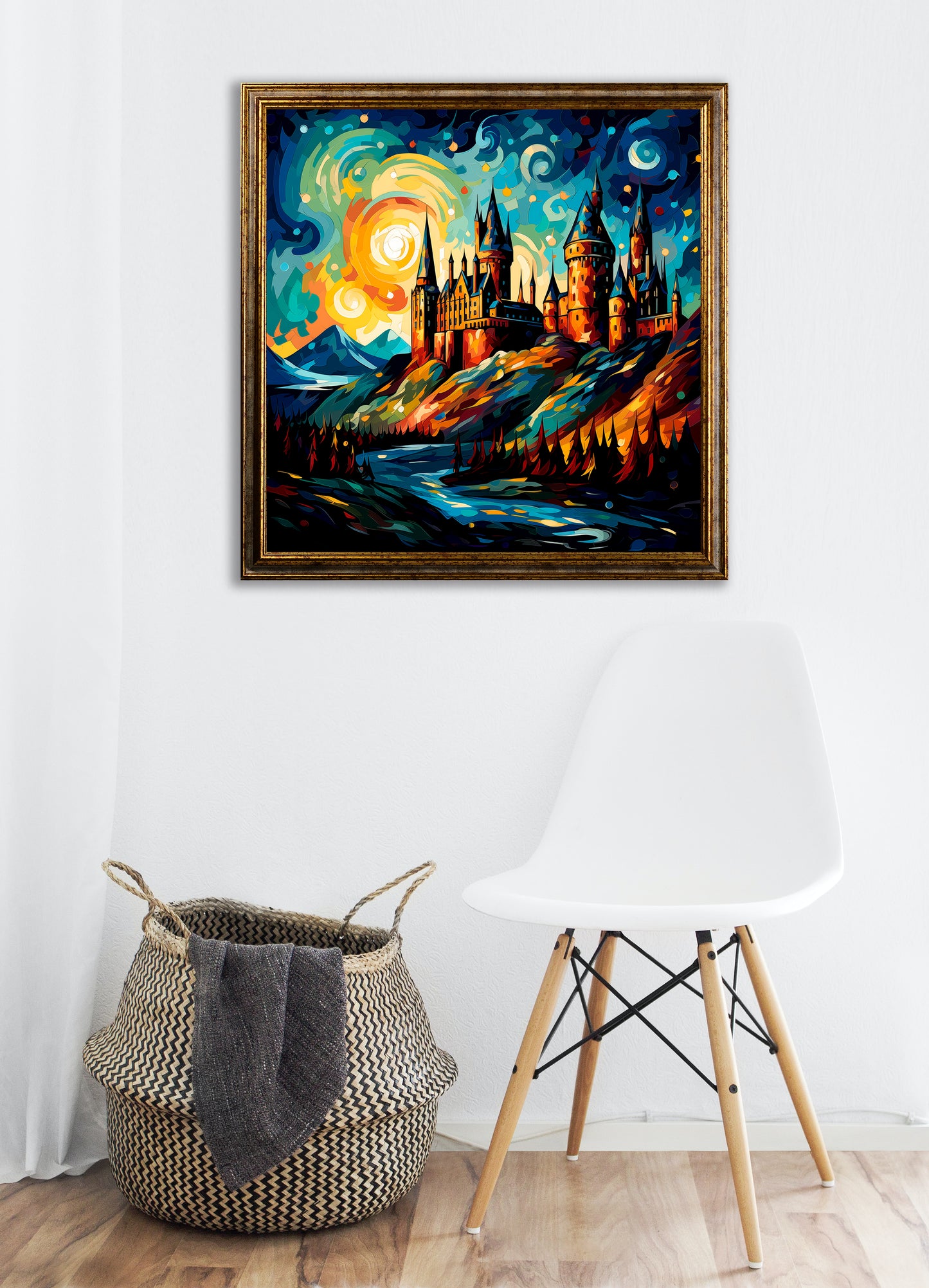 Fantasy - Disegno castello di Hogwarts in stile Van Gogh | Stampa piatta HD o in 3D - Materico