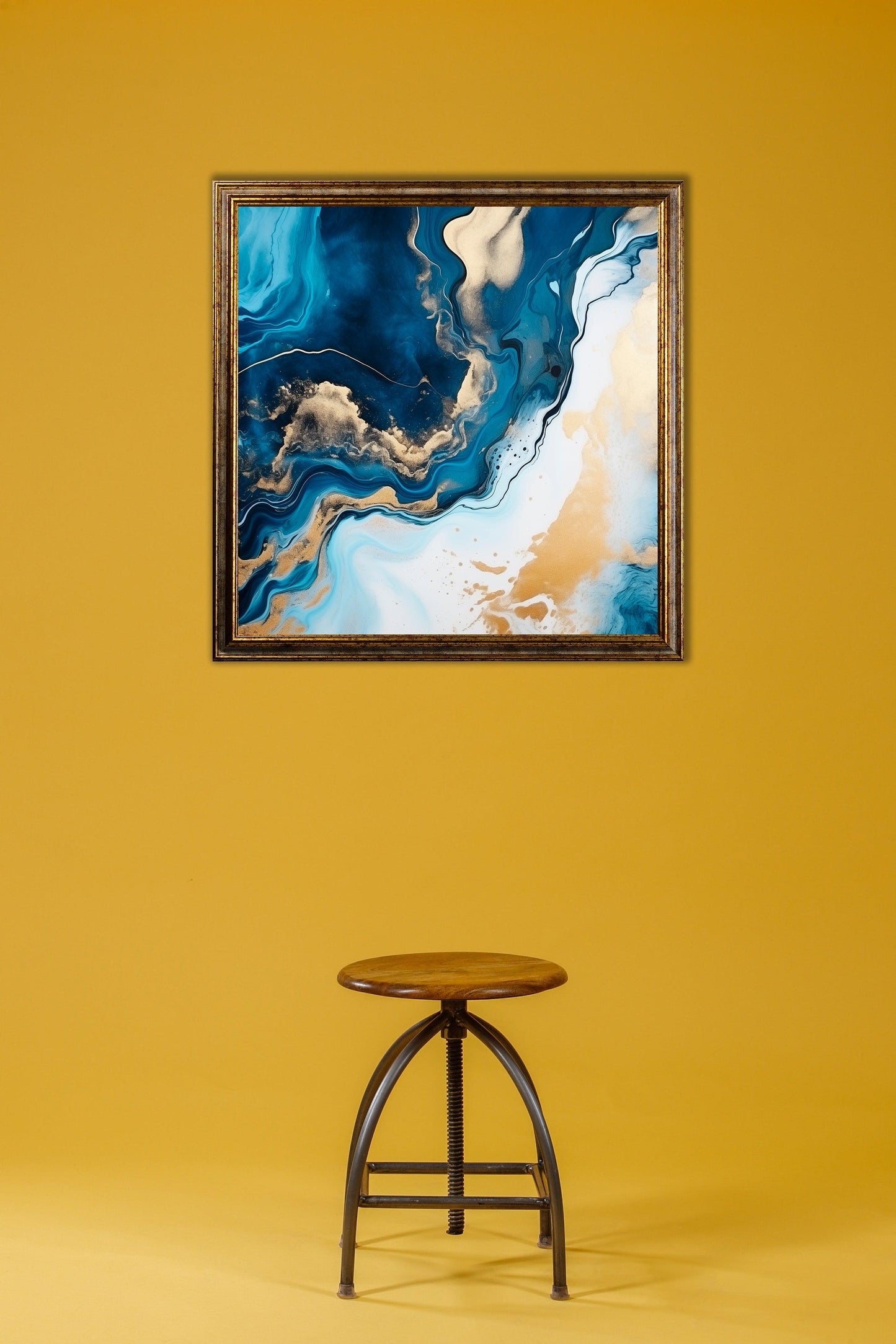 Minimal - Quadro pouring blu e oro HARPER | Effetto lucido - Materico