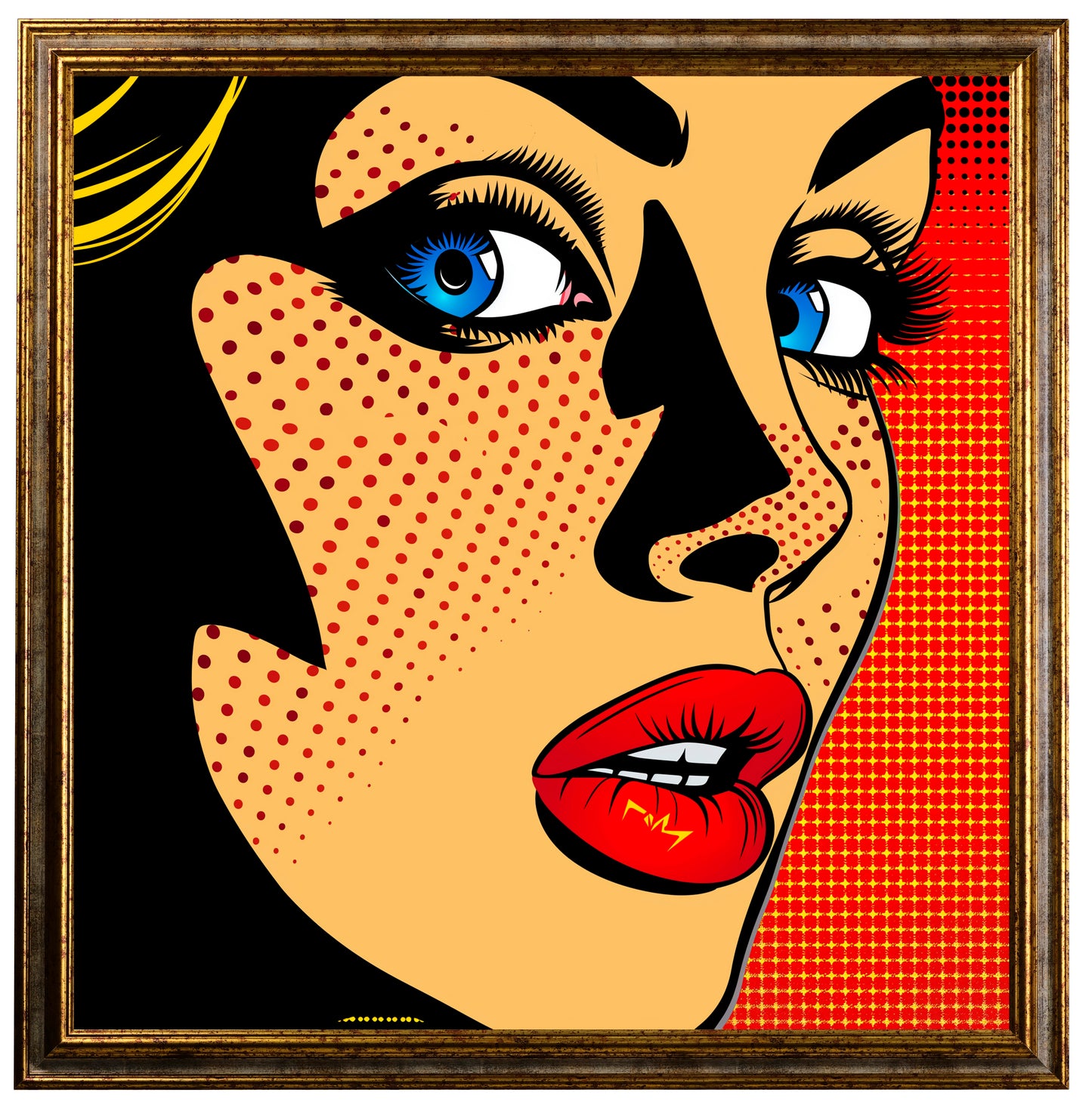 Pop art - Volto donna sfondo rosso ispirato a Roy Lichtenstein | Effetto lucido - Materico