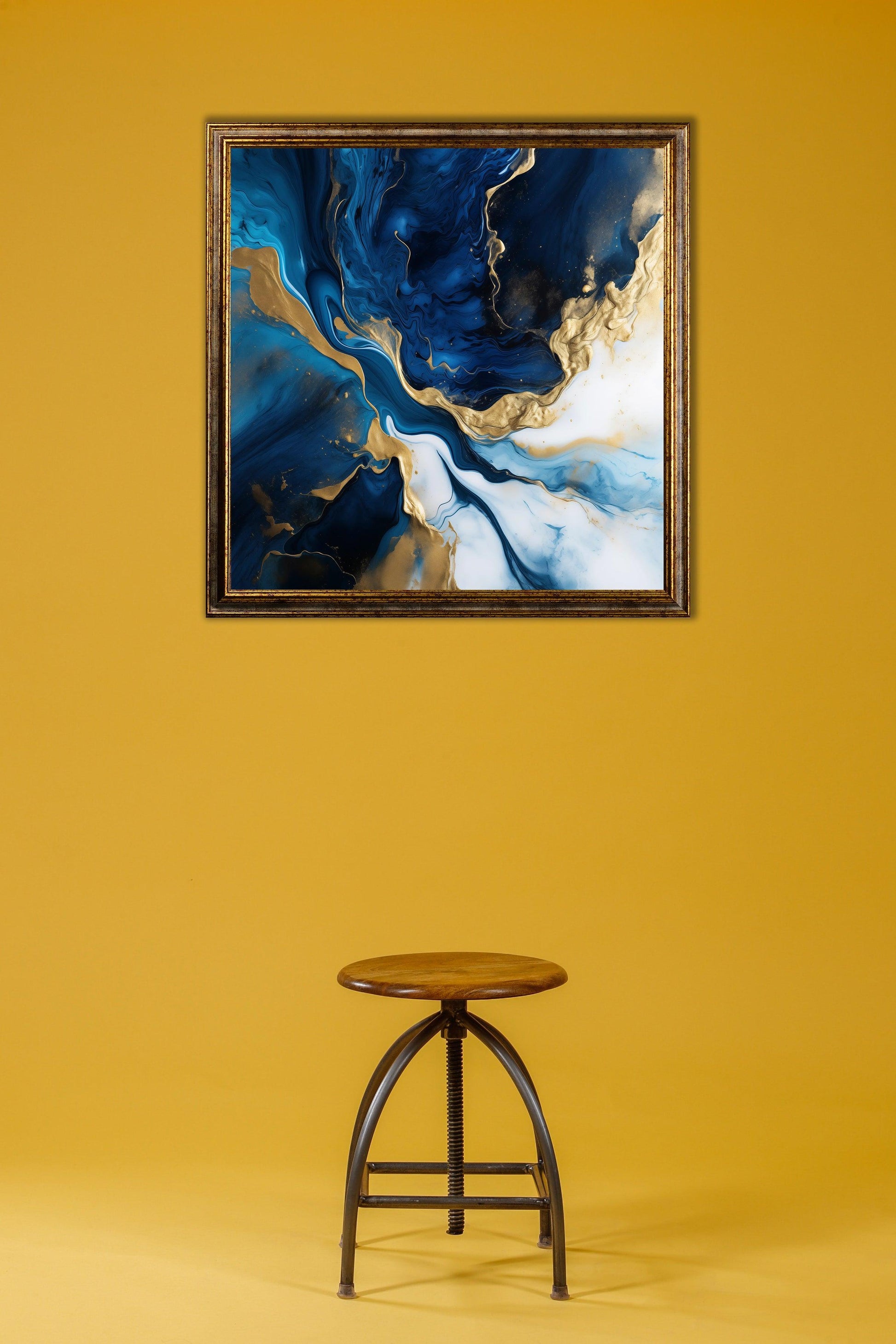 Minimal - Quadro pouring blu scuro e oro ISABELLA | Effetto lucido - Materico