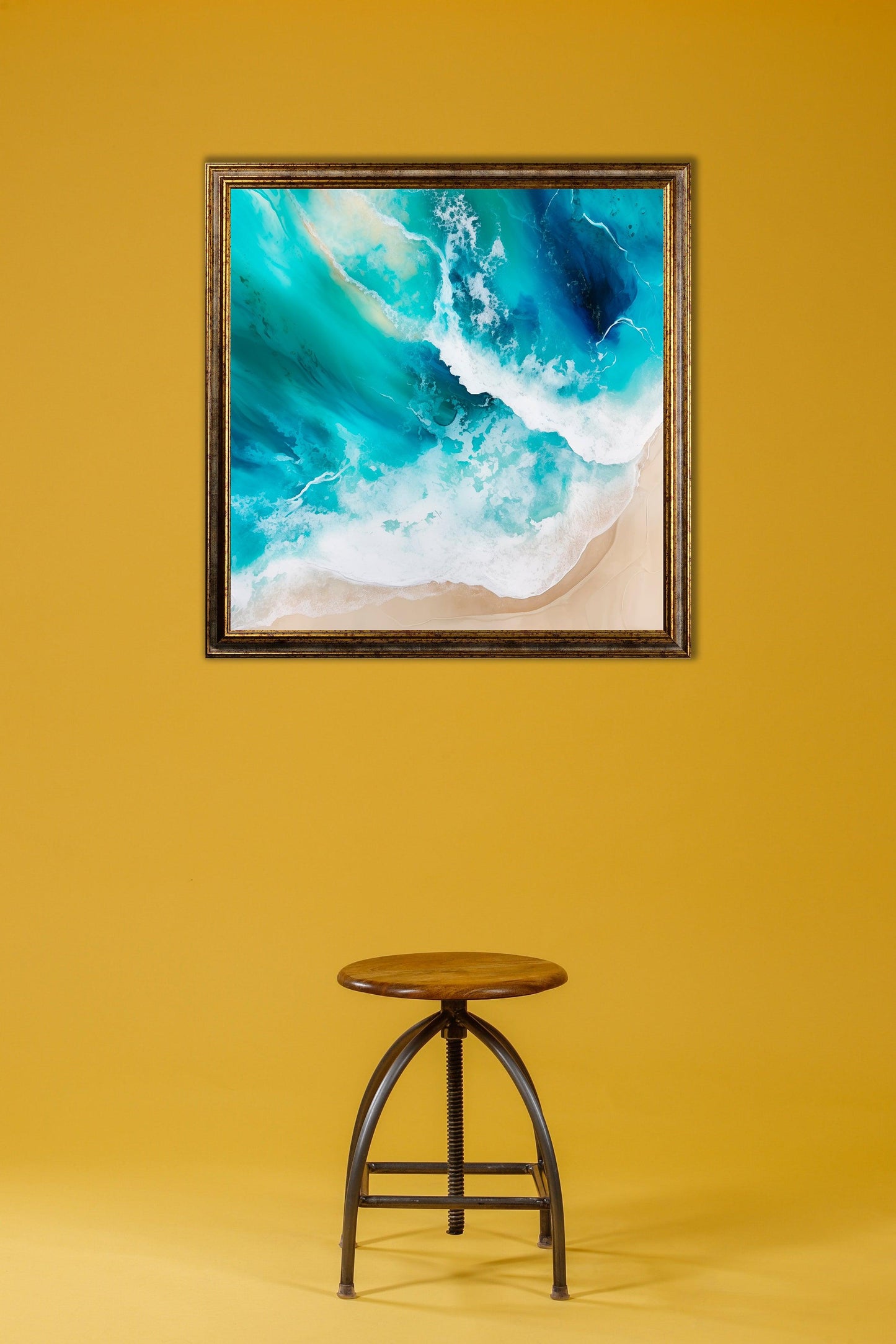 Minimal - Quadro pouring azzurro e beige SEA | Effetto lucido - Materico