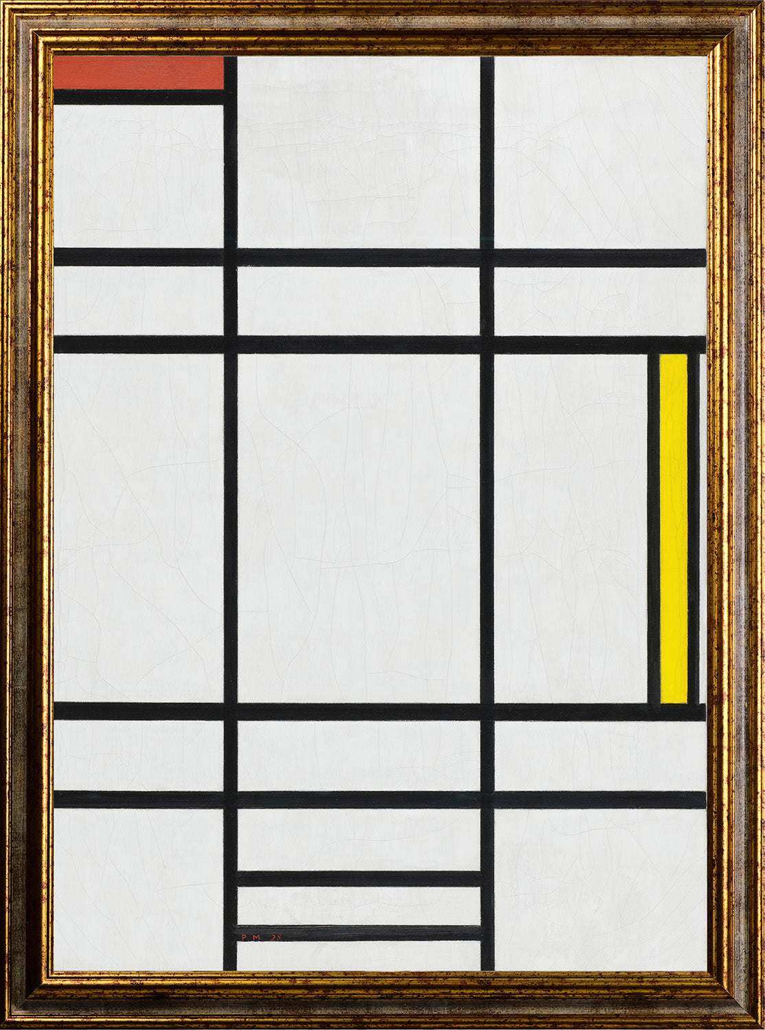 Mondrian - Composizione in bianco, rosso e giallo | Stampa piatta HD o in 3D