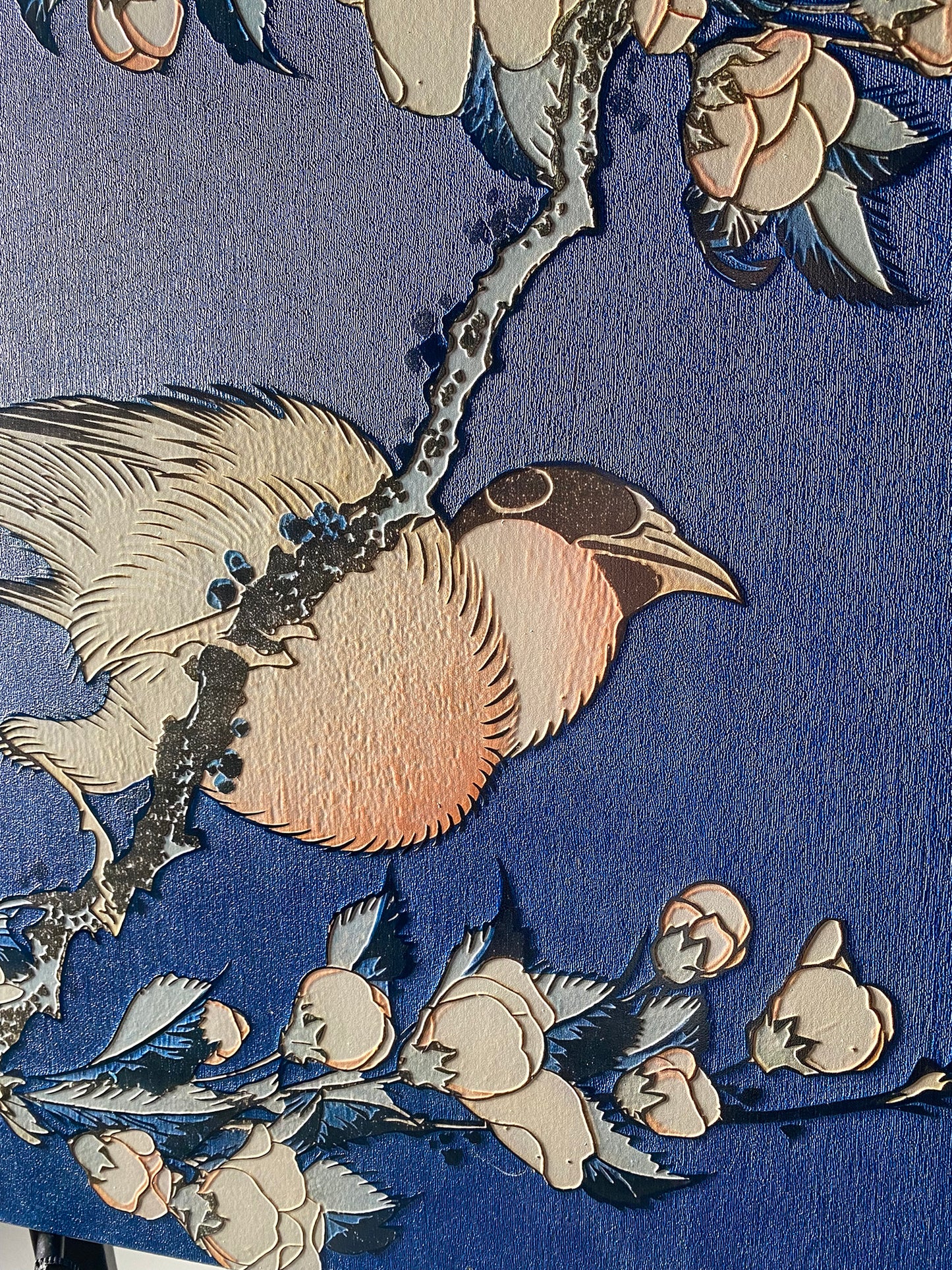 Hokusai - Fringuello e Ciliegio Piangente | Stampa piatta HD o in 3D