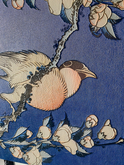 Hokusai - Fringuello e Ciliegio Piangente | Stampa piatta HD o in 3D