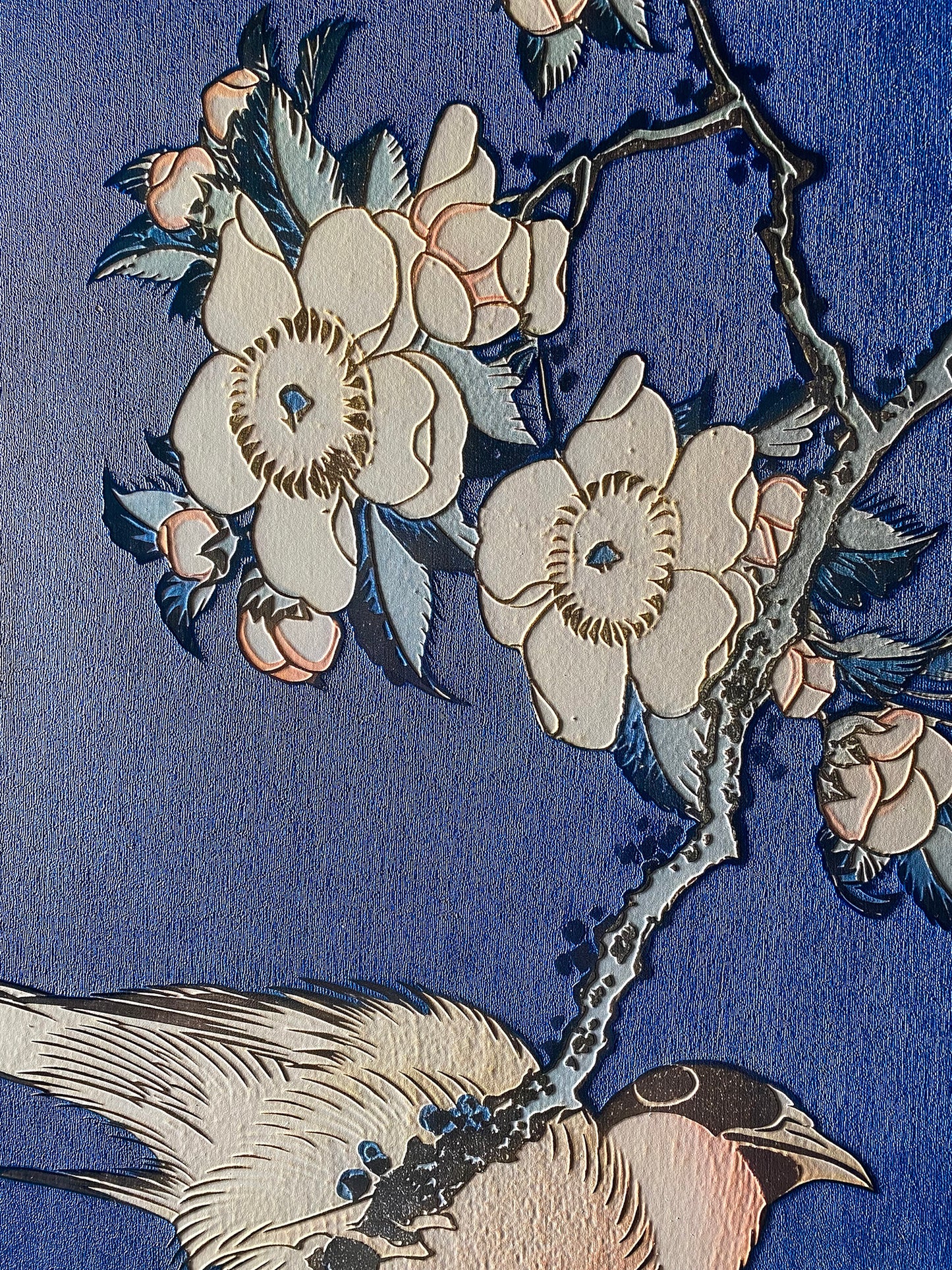 Hokusai - Fringuello e Ciliegio Piangente | Stampa piatta HD o in 3D