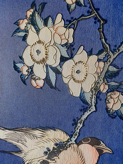 Hokusai - Fringuello e Ciliegio Piangente | Stampa piatta HD o in 3D