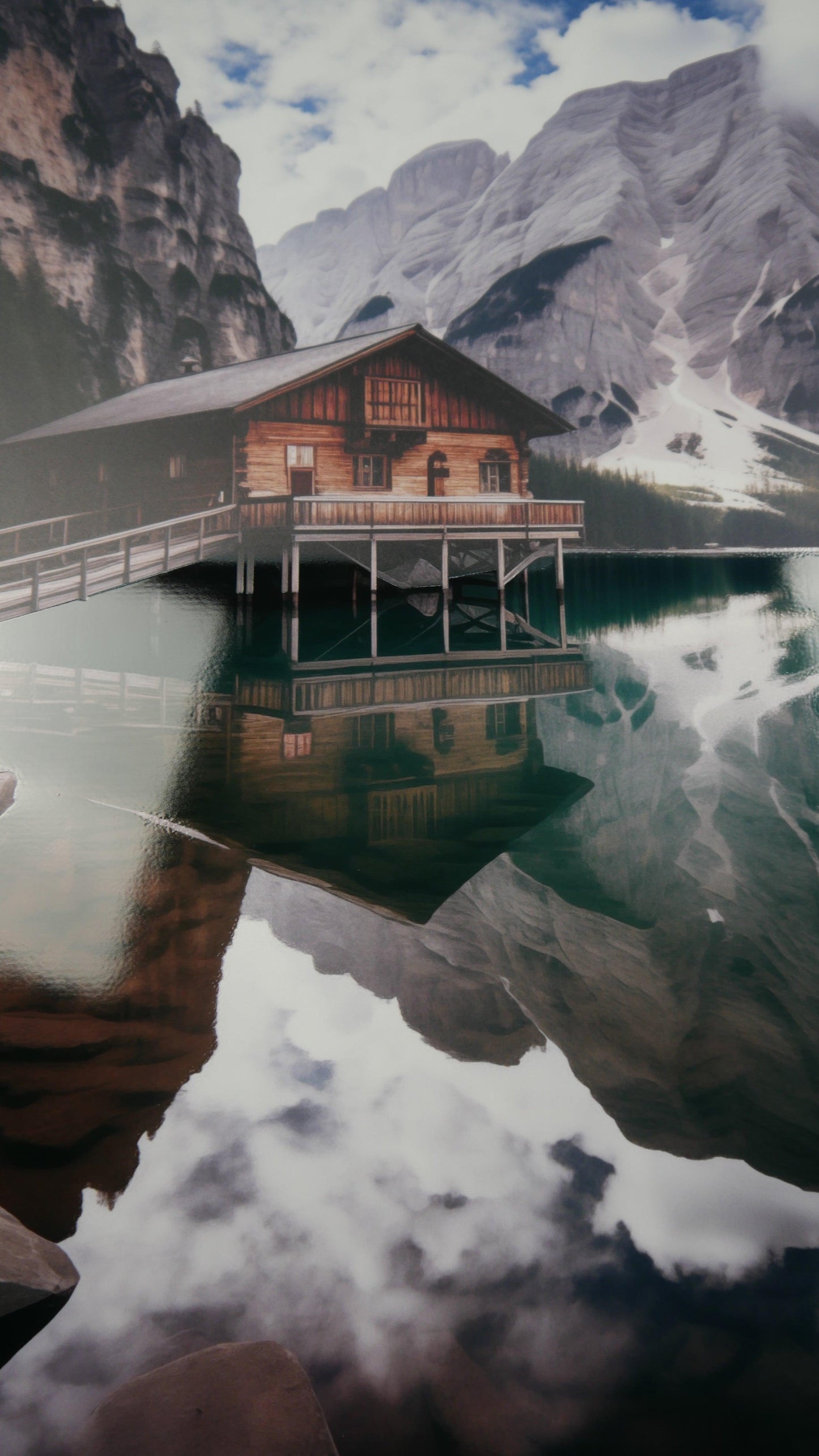 Natura - Disegno Lago di Braies | Effetto lucido - Materico