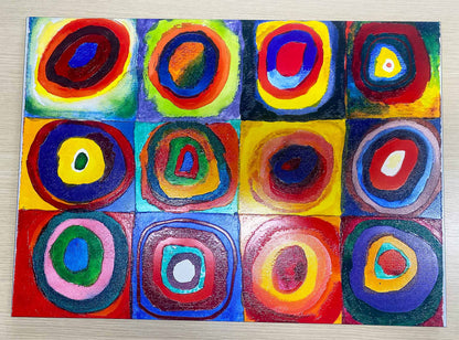 Kandinsky - Studio di colore, quadrati con cerchi | Stampa piatta HD o in 3D